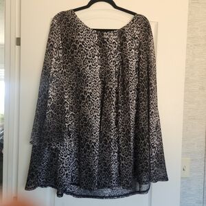 Cato Black and Gray Leopard Print Blouse Size 26/28W Euc